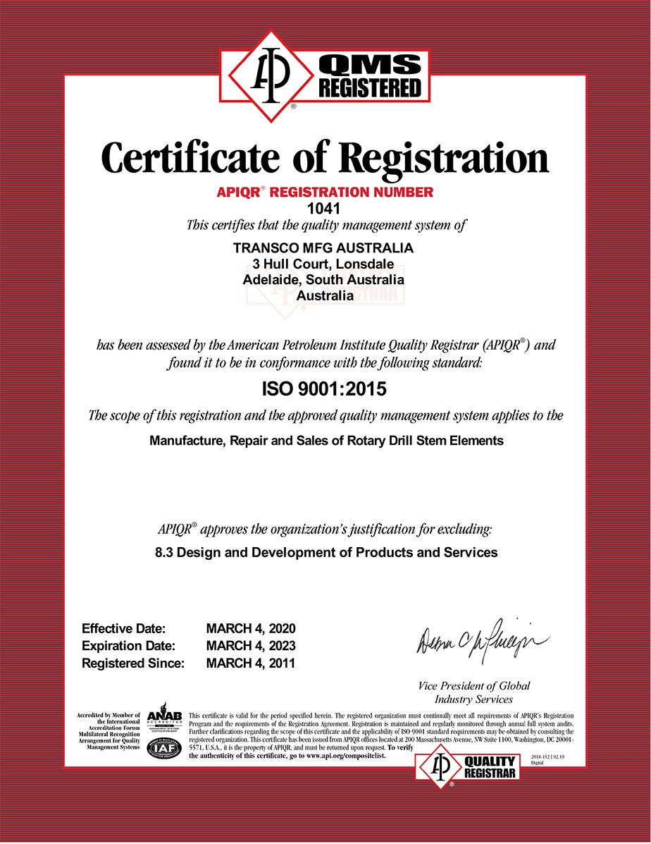 Certificate ISO 1041